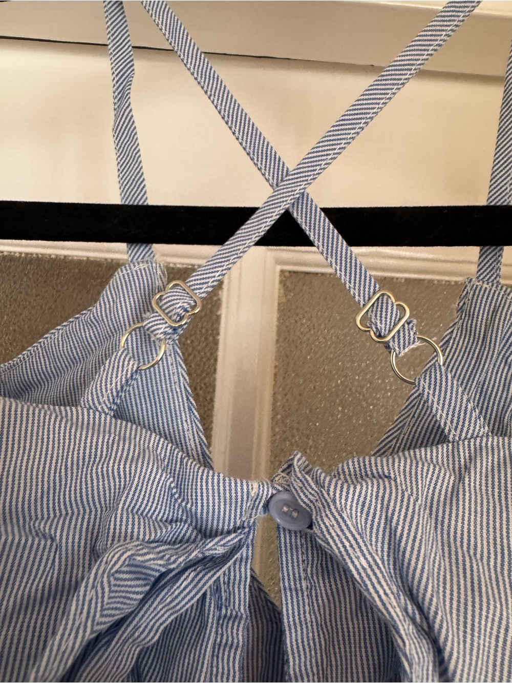 Light Blue Strappy Ruffle Cold-Shoulder Blouse - Picture 7 of 11